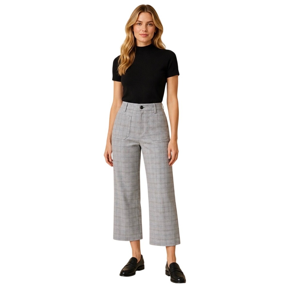 Maeve Anthropologie The Colette Plaid Wide Leg Pants Grey Glen Check Size 26